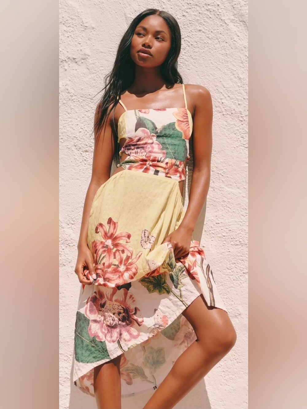 Anthropologie Celandine Cut Out Beaded Floral Midi Dress